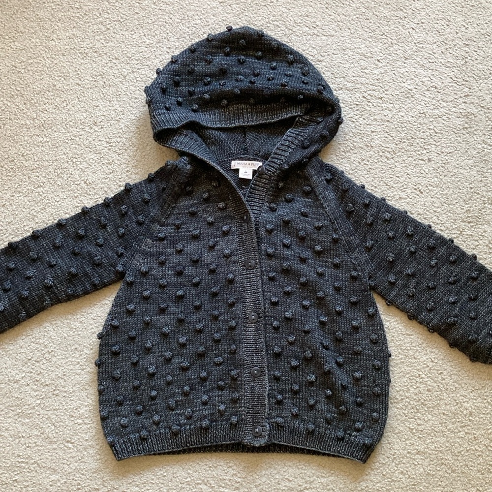 Misha & Puff popcorn wool hooded cardigan, 7-8